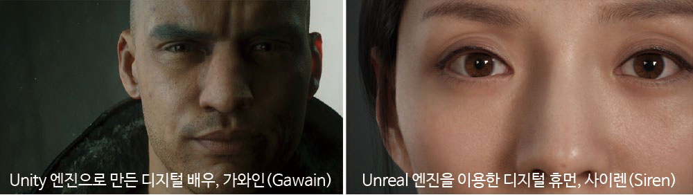 그림 5 유니티와 언리얼의 게임 엔진을 사용하여 제작된 디지털 배우와 메타 휴먼