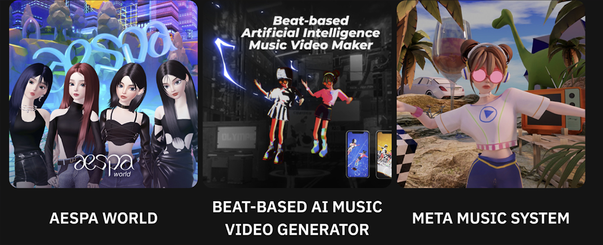 엔터테인먼트 테크 IP <버시스의 ‘에스파 월드’> 사례. AESPA WORLD, BEAT-BASED AI MUSIC VIDEO GENERATOR, META MUSIC SYSTEM