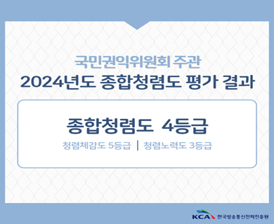 국민권익위원회 주관 2024년도 종합청렴도 평가 결과 종합청렴도 4등급 청렴체감도 5등급 | 청렴노력도 3등급